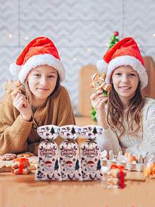 50/100 个圣诞玻璃纸礼品袋，透明圣诞老人礼品包装袋，玻璃纸礼品纸袋，适用于圣诞节、圣诞夜和主题派对 - 彩色 - 查看 2