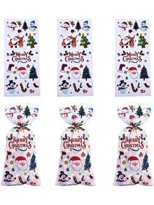 50/100 个圣诞玻璃纸礼品袋，透明圣诞老人礼品包装袋，玻璃纸礼品纸袋，适用于圣诞节、圣诞夜和主题派对 - 彩色 - 查看 4