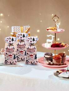 50/100 个圣诞玻璃纸礼品袋，透明圣诞老人礼品包装袋，玻璃纸礼品纸袋，适用于圣诞节、圣诞夜和主题派对 - 彩色 - 查看 3