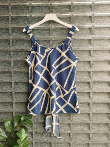 SOCIAL 2040 Women's Printed Tank Top With Wide Straps And Buttons Blogger, Trend, Fashion, Casual - 藍色 - 查看 2