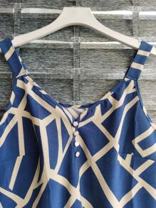 SOCIAL 2040 Women's Printed Tank Top With Wide Straps And Buttons Blogger, Trend, Fashion, Casual - 藍色 - 查看 3