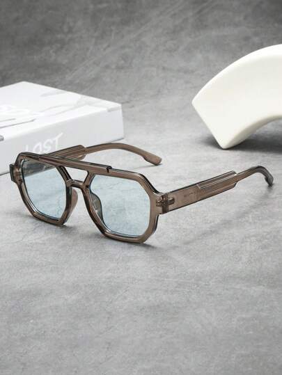 1 件男士双桥方形框架简约时尚眼镜，适合驾驶、旅行、休闲、度假、户外运动和日常使用海滩配件眼镜遮阳镜，适合夏季海滩度假、户外、旅行
