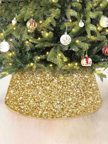 1件装圣诞树裙，圣诞树裙边，金/红/银色，22英寸亮片圣诞树裙，奢华闪光树裙，适合秋季节日，闪亮双面圣诞树底座装饰，最佳礼物，生日家居装饰，圣诞装饰，房间装饰，冬季圣诞装饰，家居圣诞礼物，圣诞装饰