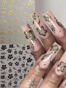 Hình dán móng tay hoa dâm bụt 3D, cánh hoa anh đào nhiệt đới, thiết kế hoa lá, decal dán móng tự làm, màu đen vàng, dụng cụ trang trí móng tay DIY, 2 miếng dán móng tay. - Nhiều màu - Xem 2