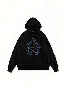 Áo nỉ trùm đầu họa tiết đen thời trang mới, áo chui đầu dáng rộng dày cho các cặp đôi, trang phục thể thao thường ngày phù hợp cho hàng ngày, trang phục thời trang đường phố cho mùa thu/đông - màu đen - Xem 8