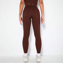 Women Yoga Leggings Ribbed Seamless Workout High Waist Athletic Pants - Brown - View 6