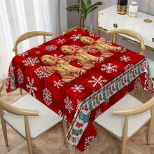 1/20pcs Waterproof Oil-Proof Rectangular Tablecloth - Festive Gingerbread Print, Woven Polyester Cover, Machine Made Table Linen For Dining And Coffee Table,Christmas Decoration - Multicolor - View 12