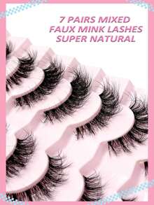 Asiteo 7 Pairs 3D Transparent False Eyelashes With Natural Delicate Faux Mink Lashes, 7 Mixed Styles, Fluffy & Curly Cat Eye Lashes - 黑色 - 查看 6