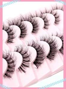 Asiteo 7 Pairs 3D Transparent False Eyelashes With Natural Delicate Faux Mink Lashes, 7 Mixed Styles, Fluffy & Curly Cat Eye Lashes - 黑色 - 查看 7