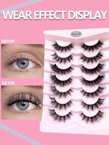 Asiteo 7 Pairs 3D Transparent False Eyelashes With Natural Delicate Faux Mink Lashes, 7 Mixed Styles, Fluffy & Curly Cat Eye Lashes - 黑色 - 查看 2