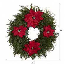 24-In Cedar And Poinsettia Artificial Wreath - màu xanh lá - Xem 2