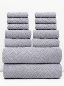 Bộ 12 món [6 khăn vuông + 4 khăn tắm + 2 khăn tắm] Bộ khăn tắm in hình tai lúa mì & trơn, mềm mại & thấm hút, nhanh khô, thích hợp để tắm, rửa mặt, phòng tắm, sử dụng ngoài trời - Nhiều màu - Xem 20