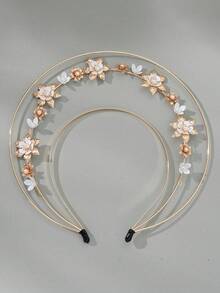 1 chiếc vương miện hình lá Halo Vương miện hoa vàng Tiara ngọc trai cô dâu nhiều lớp Phụ kiện tóc cô dâu cưới sinh nhật dạ hội cho phụ nữ - Vàng - Xem 9