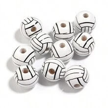 10 件/包木制运动系列珠子，个性化运动风格棒球篮球排球美式足球网球足球手工 DIY 手链项链手机钥匙扣装饰，礼品和工艺品 - 彩色 - 查看 16