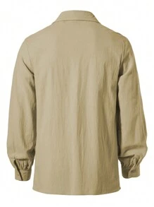 Men Medieval Pirate Shirt Ruffle Steampunk Victorian Cosplay Costume Gothic Renaissance Viking Tops - Yellow - View 3