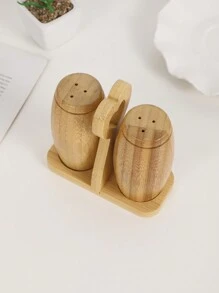 1 套 2 个带支架的竹制香料罐，复古风格调味瓶盐胡椒瓶，木制胡椒和糖盒，非常适合厨房烹饪和旅行圣诞礼物、学校用品 - 杏色 - 查看 10