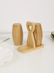 1 套 2 个带支架的竹制香料罐，复古风格调味瓶盐胡椒瓶，木制胡椒和糖盒，非常适合厨房烹饪和旅行圣诞礼物、学校用品 - 杏色 - 查看 9