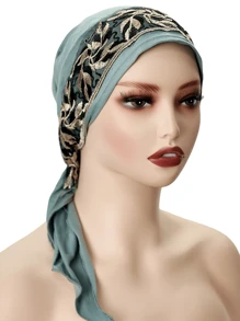 1 chiếc khăn trùm đầu thêu đàn hồi thanh lịch cho nữ, trang trí ren hoa polyester thời trang, phù hợp với mọi mùa - A - Xem 14