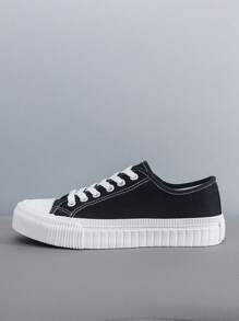 Giày vải DIY tùy chỉnh Giày thể thao đế cao su lưu hóa cổ thấp Unisex, Thiết kế đơn giản Phù hợp cho mọi mùa - Đen và trắng - Xem 4