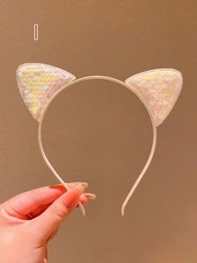 1/2/3/4/5/6pcs Girls Colorful Cat Ear Sequin Hair Hoop - Multicolor - View 27