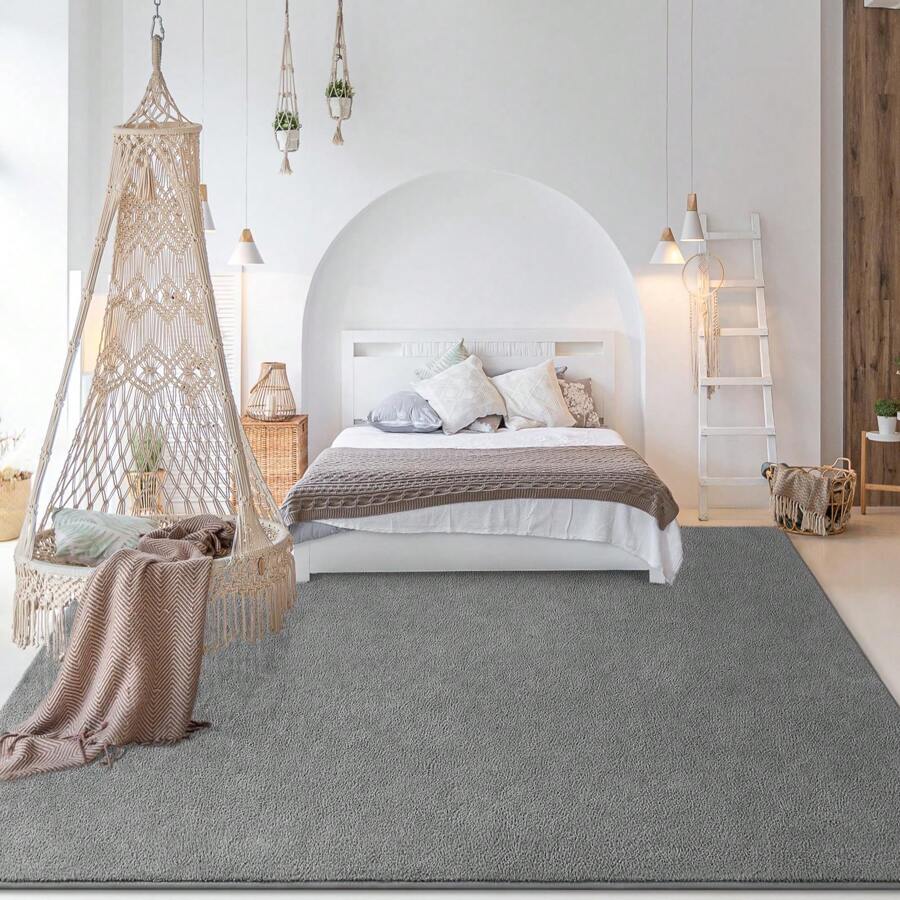 Large Area Rugs For Bedroom Living Room,  Solid Fluffy Super Soft Memory-Foam Furry Bedside Carpets, Modern Indoor Floor Rug Aesthetic Minimalist Rug For Kids Girls Boys Home Decor - 灰色 - 查看 1