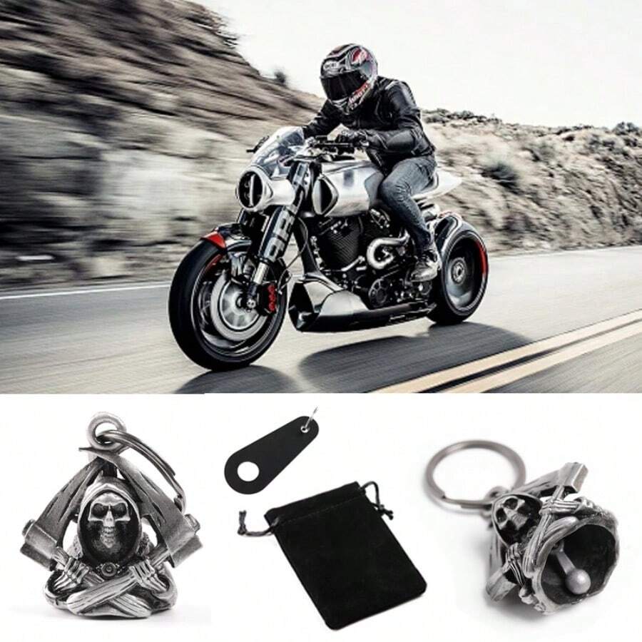 1pc Motorcycle Riding Lucky Bell With Packaging Bag, Stainless Steel Vintage Punk Motorcycle Angel Wing Viking Punk Motorcycle Pendant Riding Talisman - Bell 5 - View 1