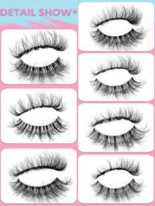 Asiteo 7 Pairs 3D Transparent False Eyelashes With Natural Delicate Faux Mink Lashes, 7 Mixed Styles, Fluffy & Curly Cat Eye Lashes - 黑色 - 查看 3
