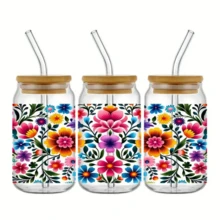 墨西哥花朵 UV 印刷防水贴纸，适用于 16 盎司罐子和瓶子 - 4 件套，优质 PVC，DIY 工艺品和美术用品，4.3 英寸 X9.4（圣诞装饰、房间装饰、家居装饰、圣诞礼物、墙面装饰） - 彩色 - 查看 7