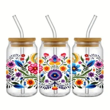 墨西哥花朵 UV 印刷防水贴纸，适用于 16 盎司罐子和瓶子 - 4 件套，优质 PVC，DIY 工艺品和美术用品，4.3 英寸 X9.4（圣诞装饰、房间装饰、家居装饰、圣诞礼物、墙面装饰） - 彩色 - 查看 6