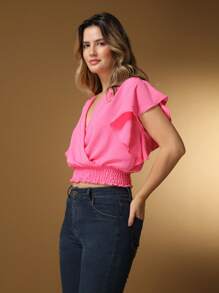 Blouse With Ruffled Sleeves And Elatex Waist, Summer Cherme - Hồng - Xem 3