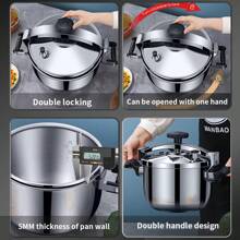 Olla a presión comercial de acero inoxidable, de gran capacidad y tamaño extra grande para cocinas de gas e inducción, olla a presión universal de gran tamaño para hoteles, catering y comidas para grupos, ideal para hervir mariscos - Negro - Ver 3