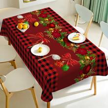 1 pieza Mantel con estampado de cuadros navideños - Impermeable, resistente al aceite y al calor, de poliéster tejido a máquina con forma rectangular para la mesa de comedor y la mesa de café - Multicolor - Ver 2