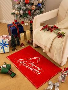 1 块红色圣诞装饰地毯，圣诞装饰门垫，浴室防滑垫，圣诞树，字母等印花图案，柔软毛绒面料，底部防滑材料，可机洗，适合装饰圣诞节家庭氛围， - 紅白色02 - 查看 2