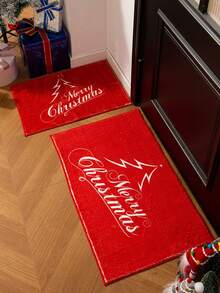 1 块红色圣诞装饰地毯，圣诞装饰门垫，浴室防滑垫，圣诞树，字母等印花图案，柔软毛绒面料，底部防滑材料，可机洗，适合装饰圣诞节家庭氛围， - 紅白色02 - 查看 5