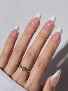 150 片法式凝胶指甲油贴纸，杏仁粉粉色中号，15 种尺寸，3 合 1 指甲贴，耐用假指甲，适用于 DIY 按压式指甲，美甲用品 - 粉色 - 查看 3