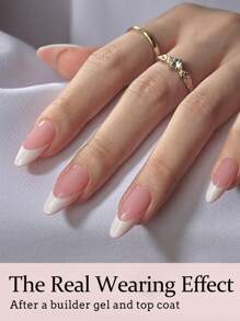 150 片法式凝胶指甲油贴纸，杏仁粉粉色中号，15 种尺寸，3 合 1 指甲贴，耐用假指甲，适用于 DIY 按压式指甲，美甲用品 - 粉色 - 查看 2