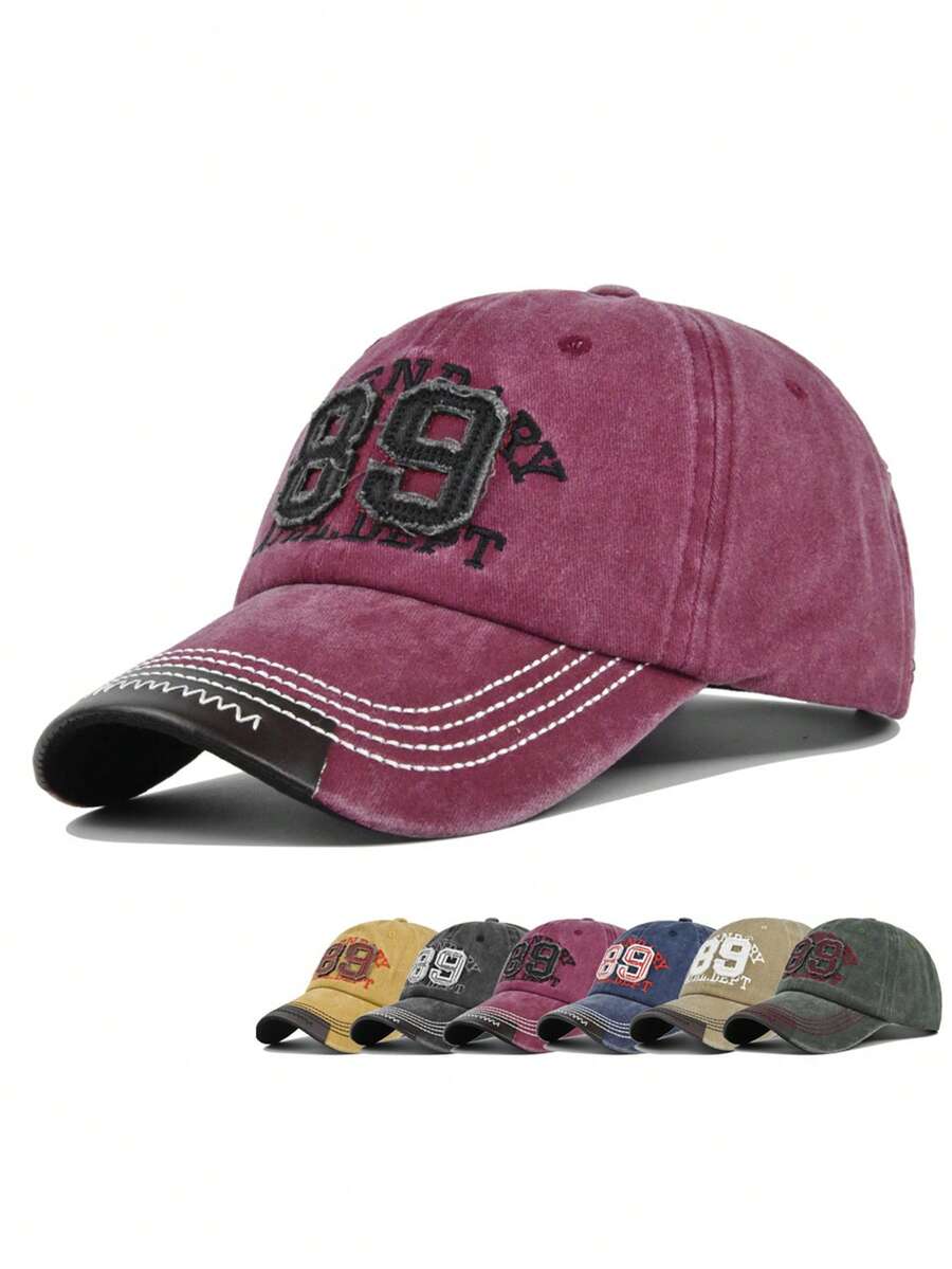 1pc Men's New Streetwear Style 89 Graphic Embroidered Retro Distressed UV Protection Baseball Cap, Suitable For All Seasons - Multicolor - View 1