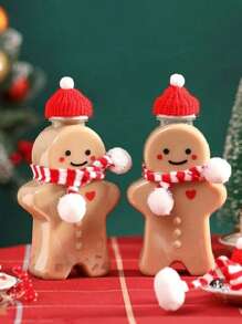 1Set Christmas Gingerbread Man Shaped Plastic Drink Bottles, 350ml/11.83oz - Festive Beverage Containers With Christmas Hat & Scarf For Party Decorations, Holiday Juice Bottles, Xmas Party Decoration Supplies