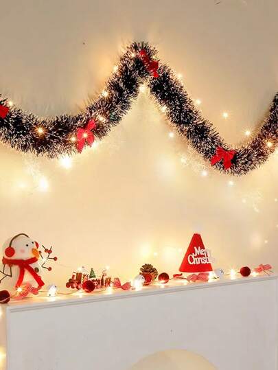 2m/6.5ft Christmas Wreath String Lights, With 20 LED Lights And 6 Bows, For Home, Garden, Bedroom, Party, Indoor/Outdoor Decoration, Room Decor Christmas Decor Christmas Light Bedroom Decor Party Decor Holiday Festival Christmas Gift Thanksgiving Christmas Tree Decor Ornaments Halloween Decor Christmas Decoration Thanksgiving Wedding Birthday Decorations
