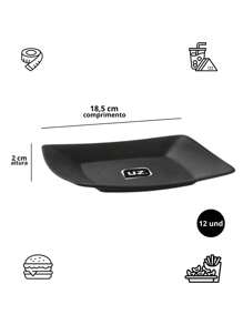 Kit Of 12 Square Plates For Snack Dessert Small Sophisticated Design Practical Breakfast - màu đen - Xem 5