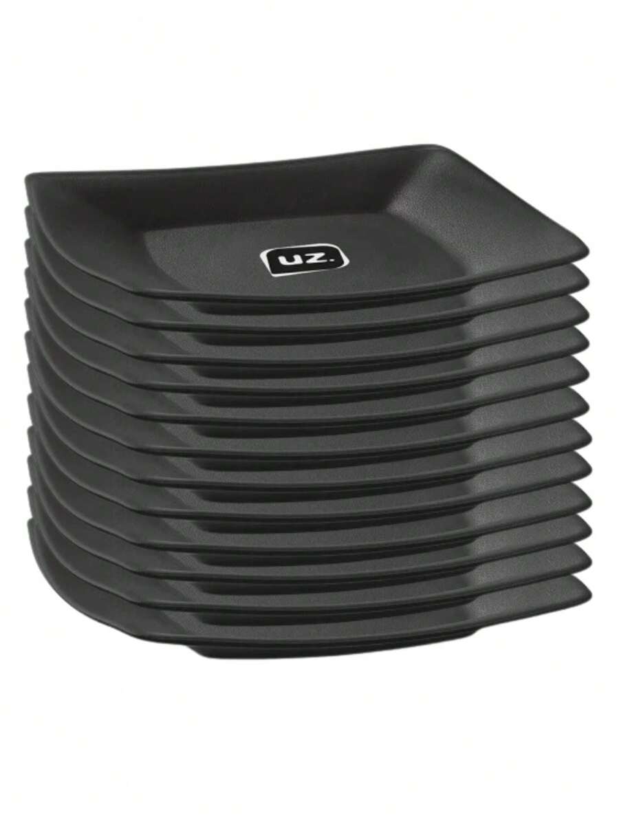 Kit Of 12 Square Plates For Snack Dessert Small Sophisticated Design Practical Breakfast - màu đen - Xem 1
