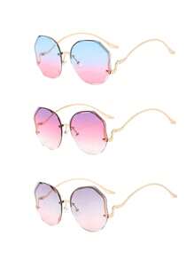 无框眼镜圆形时尚眼镜女士设计师渐变时尚时尚眼镜女式无框金属弧形镜腿时尚基础款秋冬女士服装商务休闲礼品 - 棕色 - 查看 5