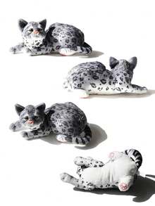 1 件柔软逼真的蹲伏美洲虎猫毛绒玩具，灰色美洲虎/短尾猫，可爱有趣的设计，非常适合聚会、收藏、生日礼物和圣诞礼物 - 彩色 - 查看 9