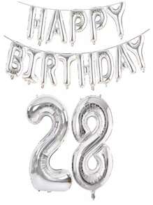 银色生日快乐数字字母铝箔气球成人生日派对装饰10 11 12 14 15 18 20 25 30 35 40 50岁60岁圣诞节 - 銀色 - 查看 35