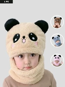 1pc Kids Plush Cute Ear Cartoon Beanie Hat, Ear Warmer & Scarf Combo Set, Suitable For Boys & Girls In Autumn/Winter - 1PC - View 1