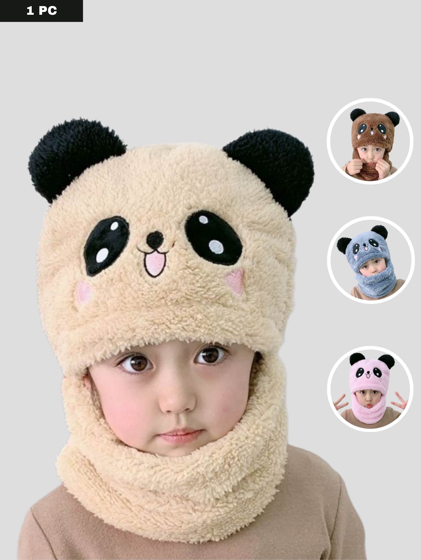 1pc Kids Plush Cute Ear Cartoon Beanie Hat, Ear Warmer & Scarf Combo Set, Suitable For Boys & Girls In Autumn/Winter - 1PC - View 1
