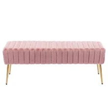 Banca tapizada en piel de conejo sintetica, suave, para recamara, comedor, sala de estar - Rosa - Ver 3