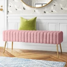 Banca tapizada en piel de conejo sintetica, suave, para recamara, comedor, sala de estar - Rosa - Ver 1