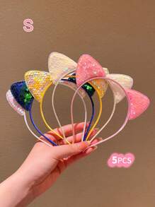 1/2/3/4/5/6pcs Girls Colorful Cat Ear Sequin Hair Hoop - Multicolor - View 26