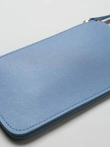 长拉链钱包，双层手拿包，手机袋，简约女士手提包，超薄多功能收纳包，1 件 - 藍色 - 查看 5